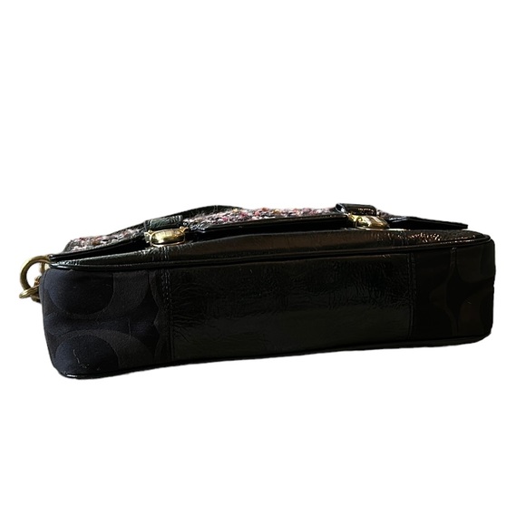 RARE COACH Poppy Tweed Black Patent Flap Shoulder Bag 17927 - Picture 8 of 16